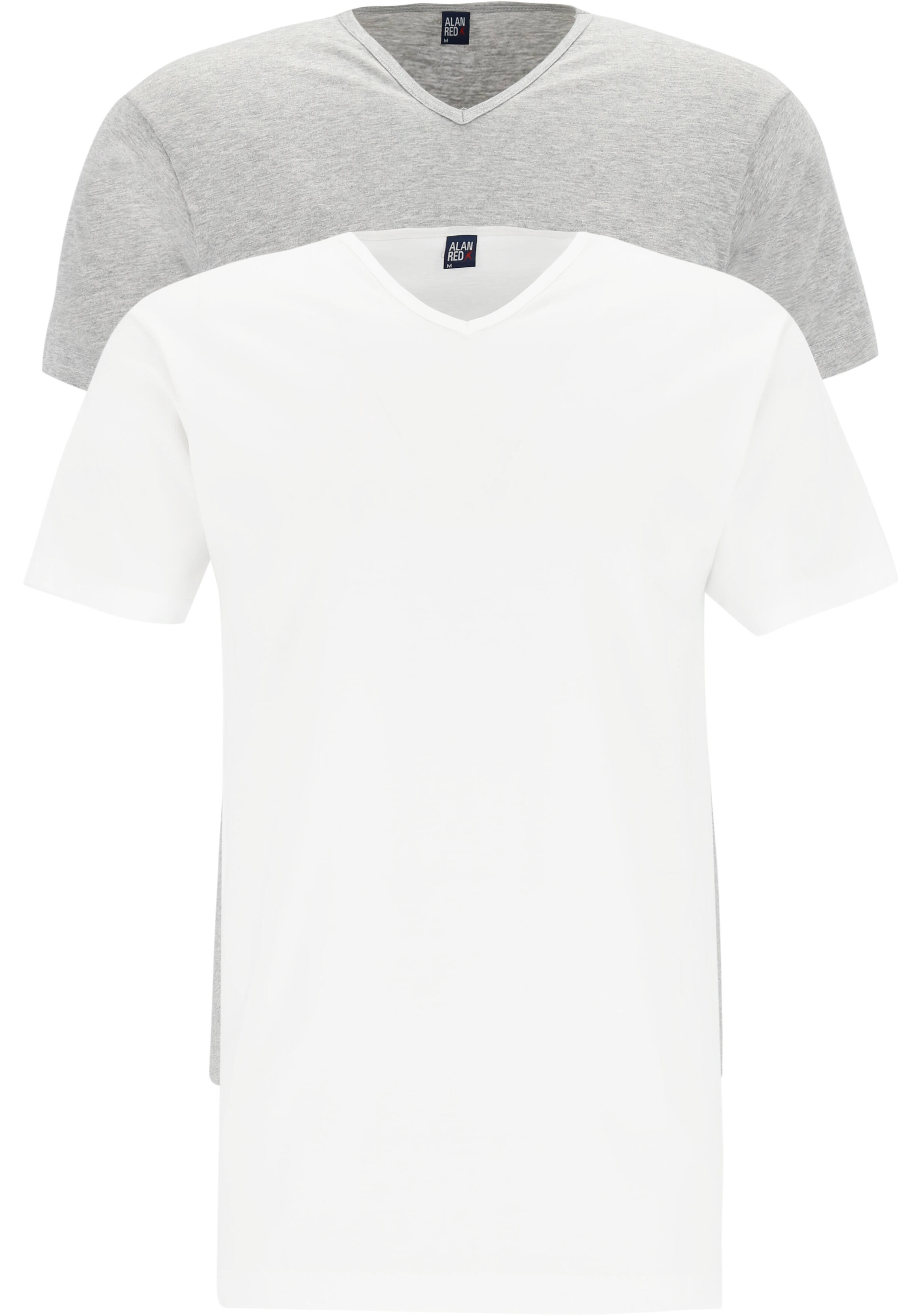 ALAN RED T-shirts Vermont (2-pack), V-hals, wit en  grijs melange